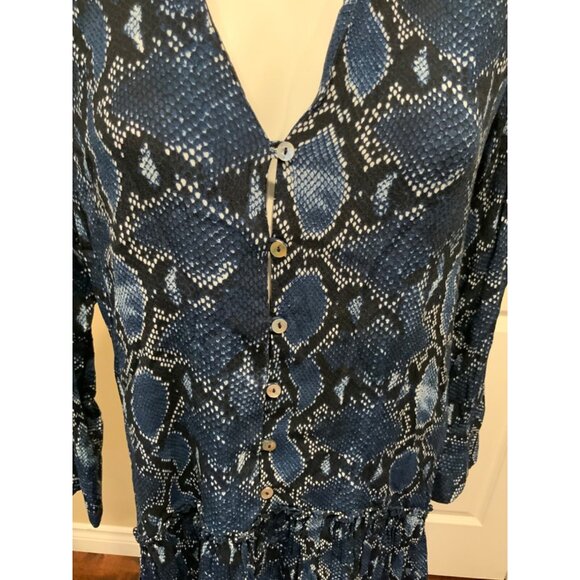 Zara Blue Snakeskin Long Sleeve Mini Dress, Size Medium - Picture 2 of 6
